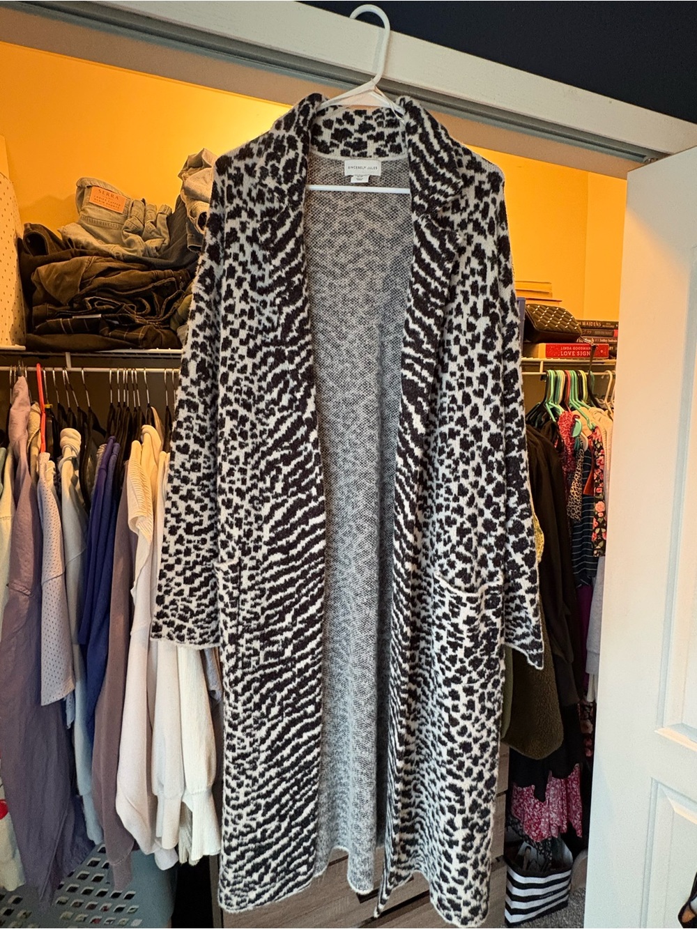 Cozy Black & White Animal Print Open Cardigan/ coat